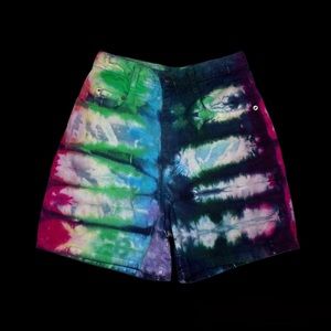 Tie Dye Hand Dyed Accordion Fold Rainbow High Waisted Shorts Size S